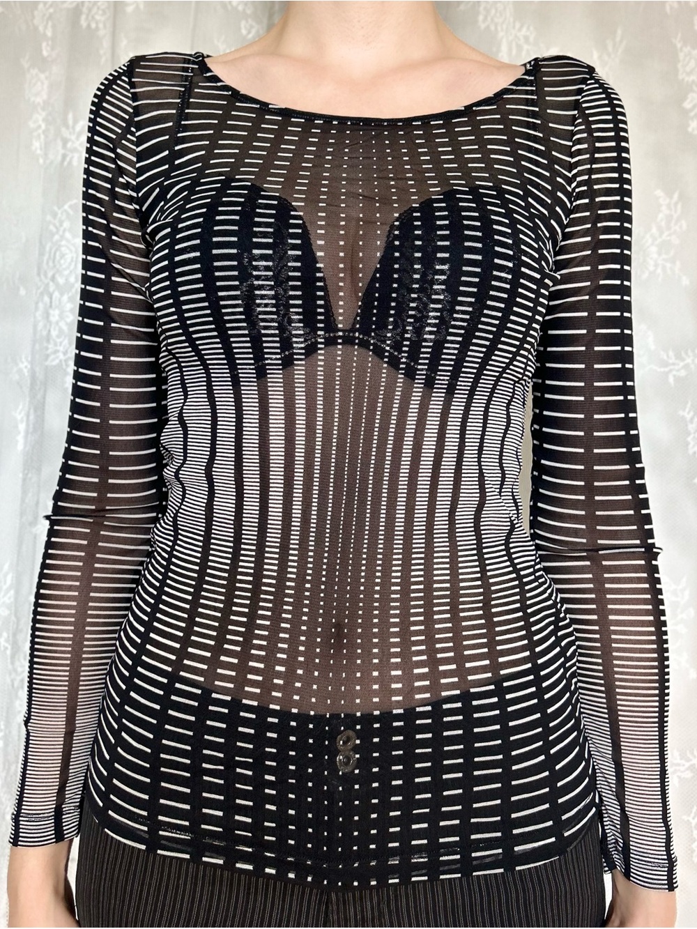 Cyber Y2K Futuristic Black & White Mesh Top
